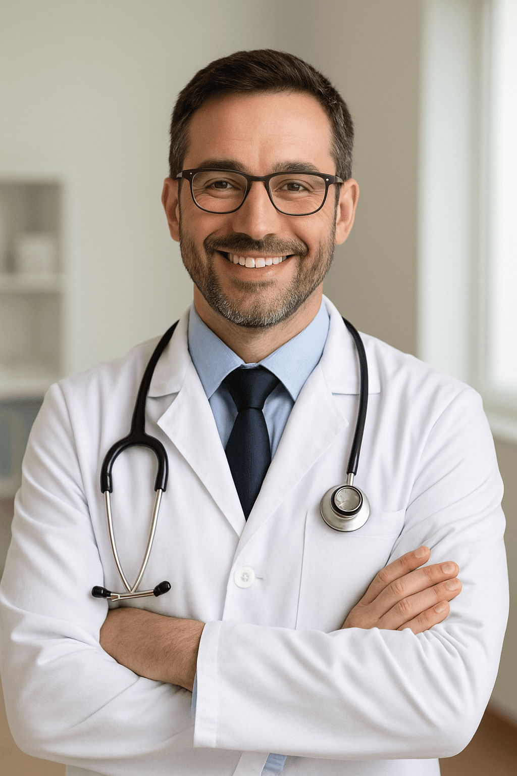 Médico sorrindo com um estetoscópio