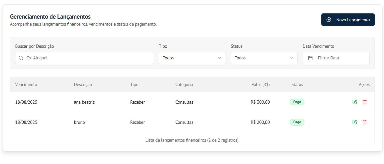 Tela de agenda de consultas do ClinicFlow