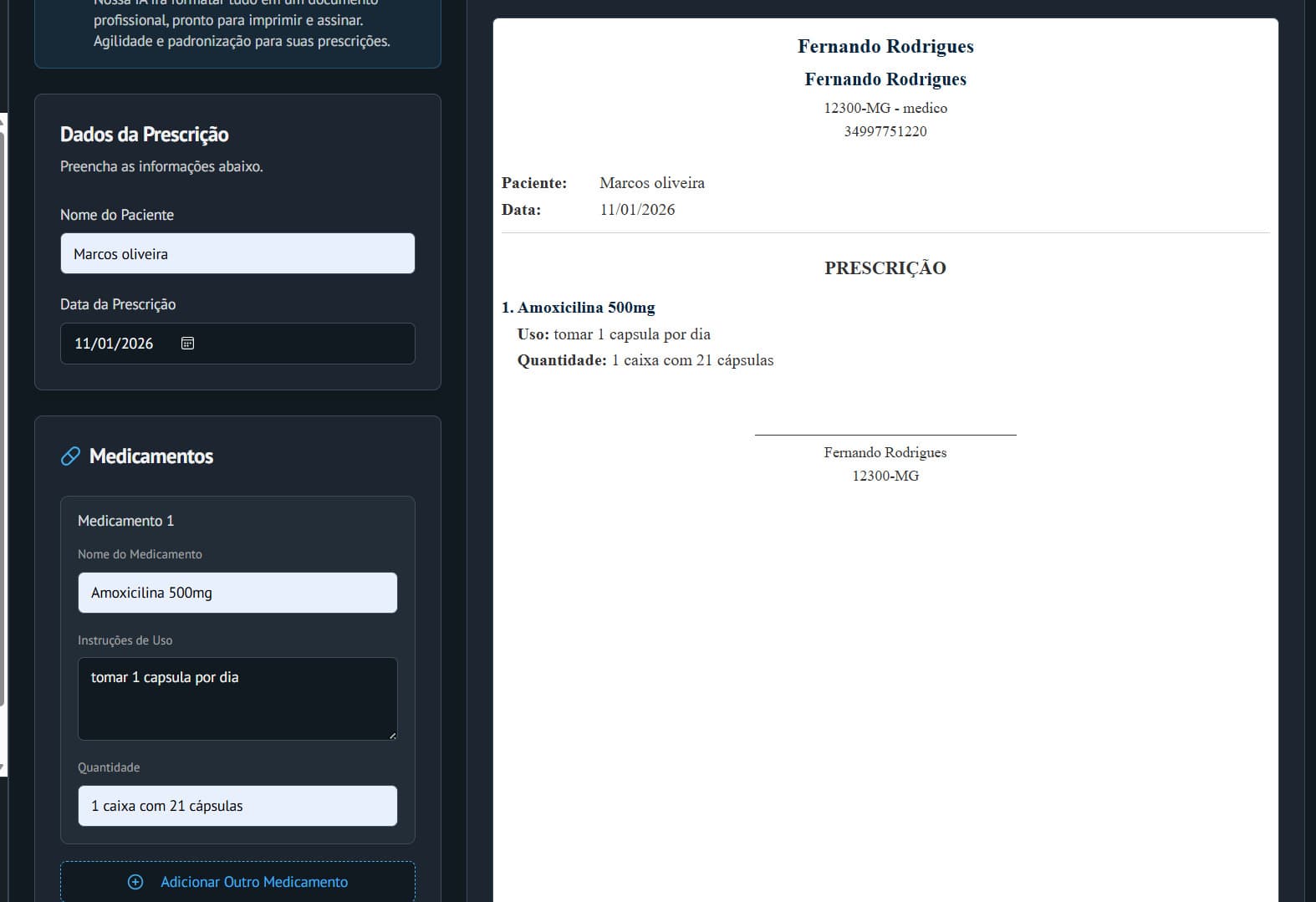 Demonstração do gerador de receitas
